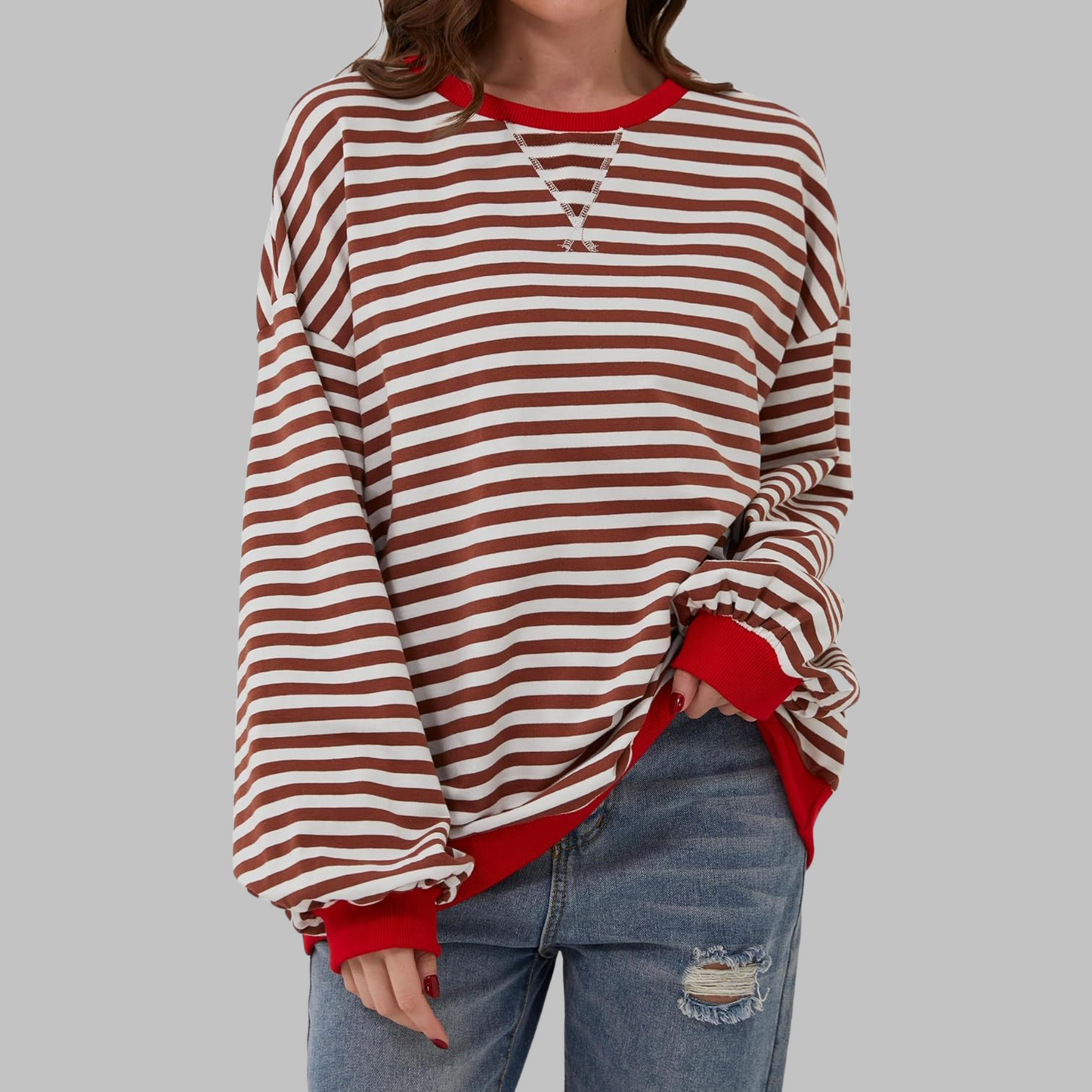 Pull en coton rayé à manches longues pour un confort automnal