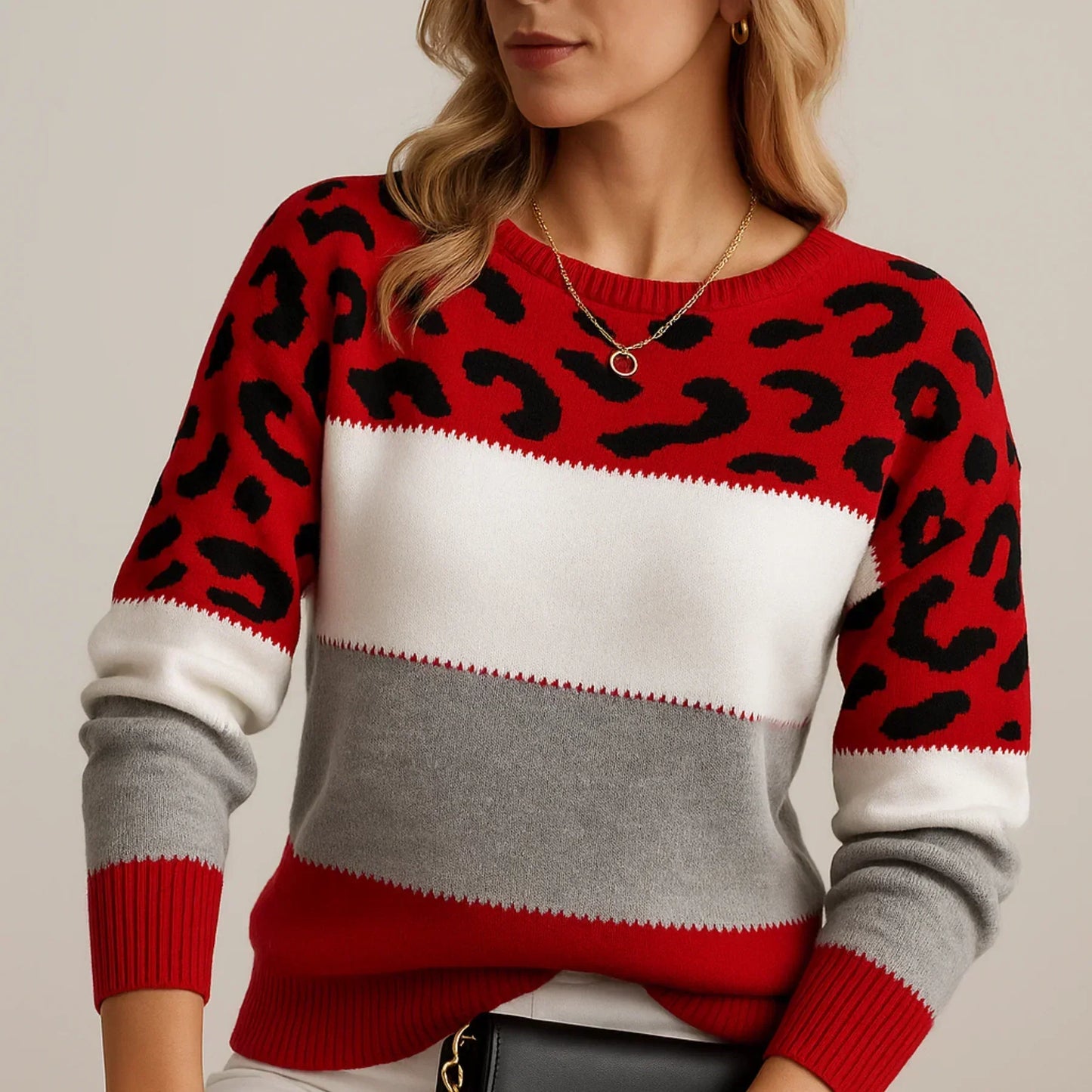 Pull décontracté en coton, motif léopard, confort d'automne