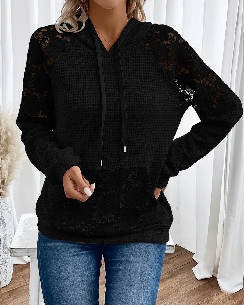 Hoodie en dentelle doux, décolleté en V pour un confort élégant