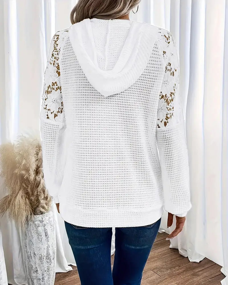 Hoodie en dentelle doux, décolleté en V pour un confort élégant