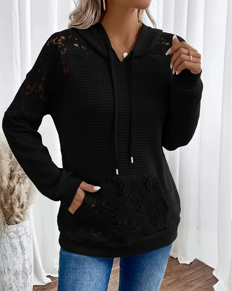 Hoodie en dentelle doux, décolleté en V pour un confort élégant