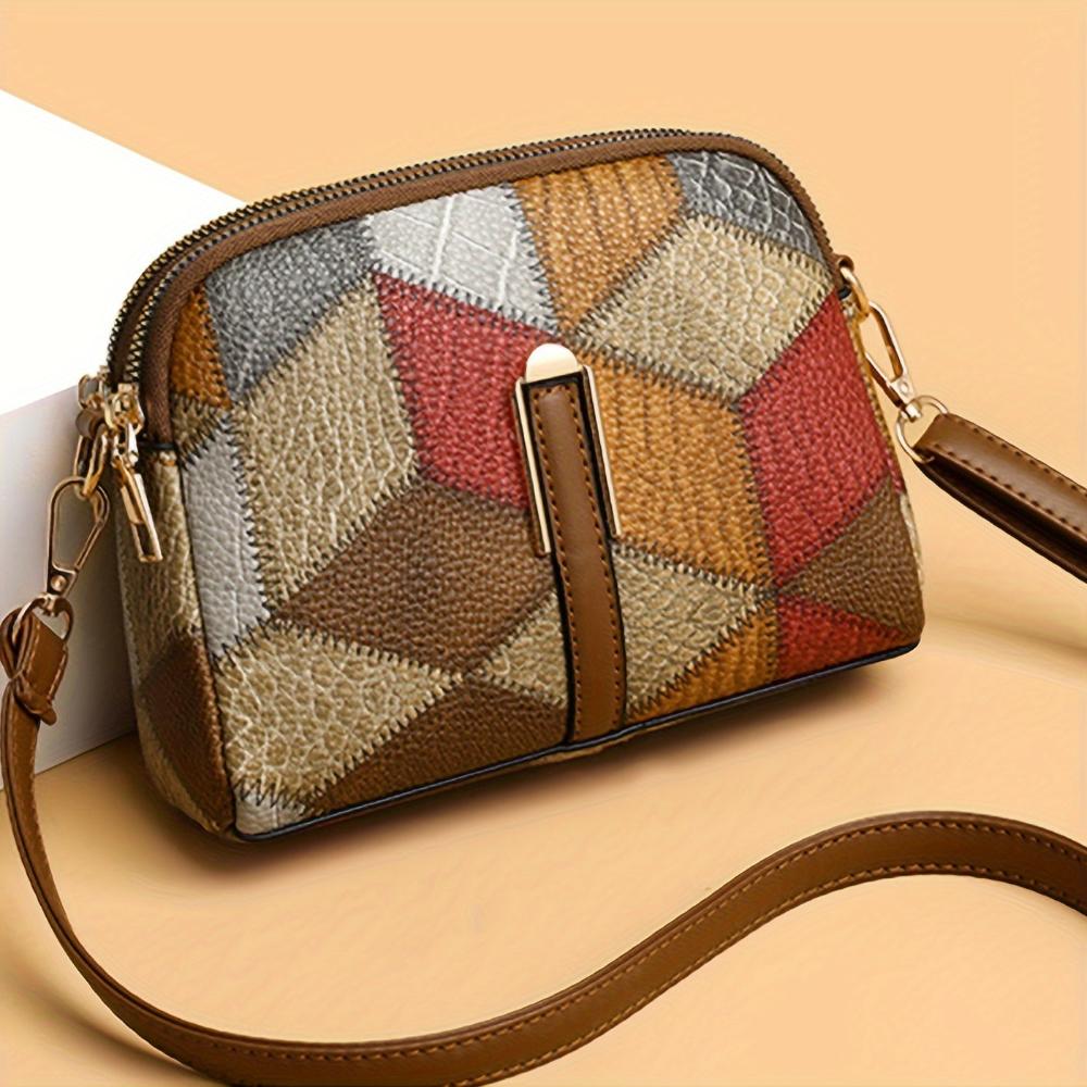 mini sac à bandoulière en patchwork, élégant et confortable pour toutes saisons