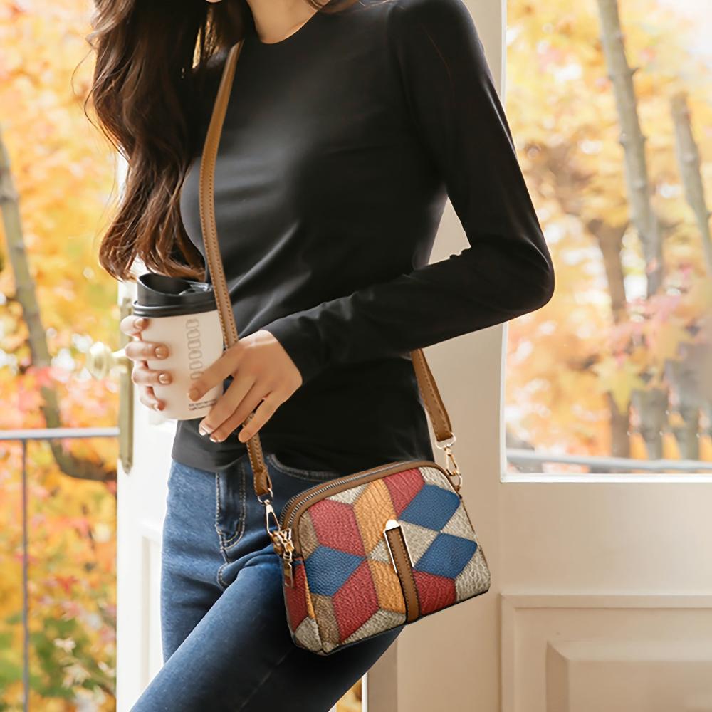 mini sac à bandoulière en patchwork, élégant et confortable pour toutes saisons