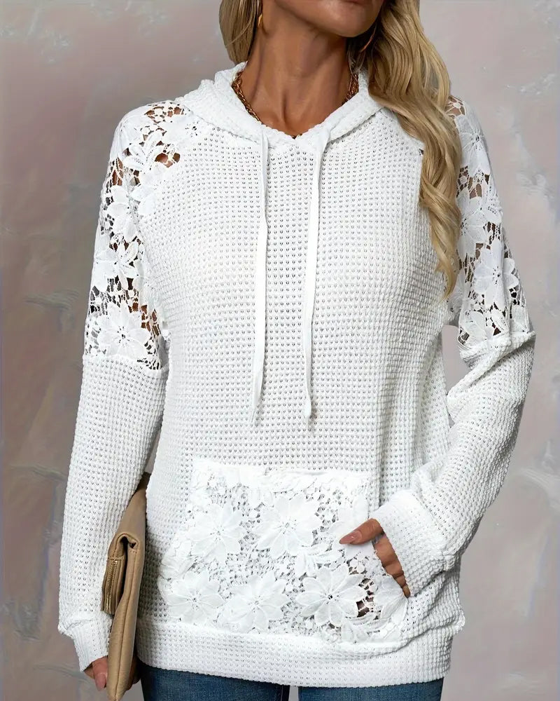 Hoodie en dentelle doux, décolleté en V pour un confort élégant