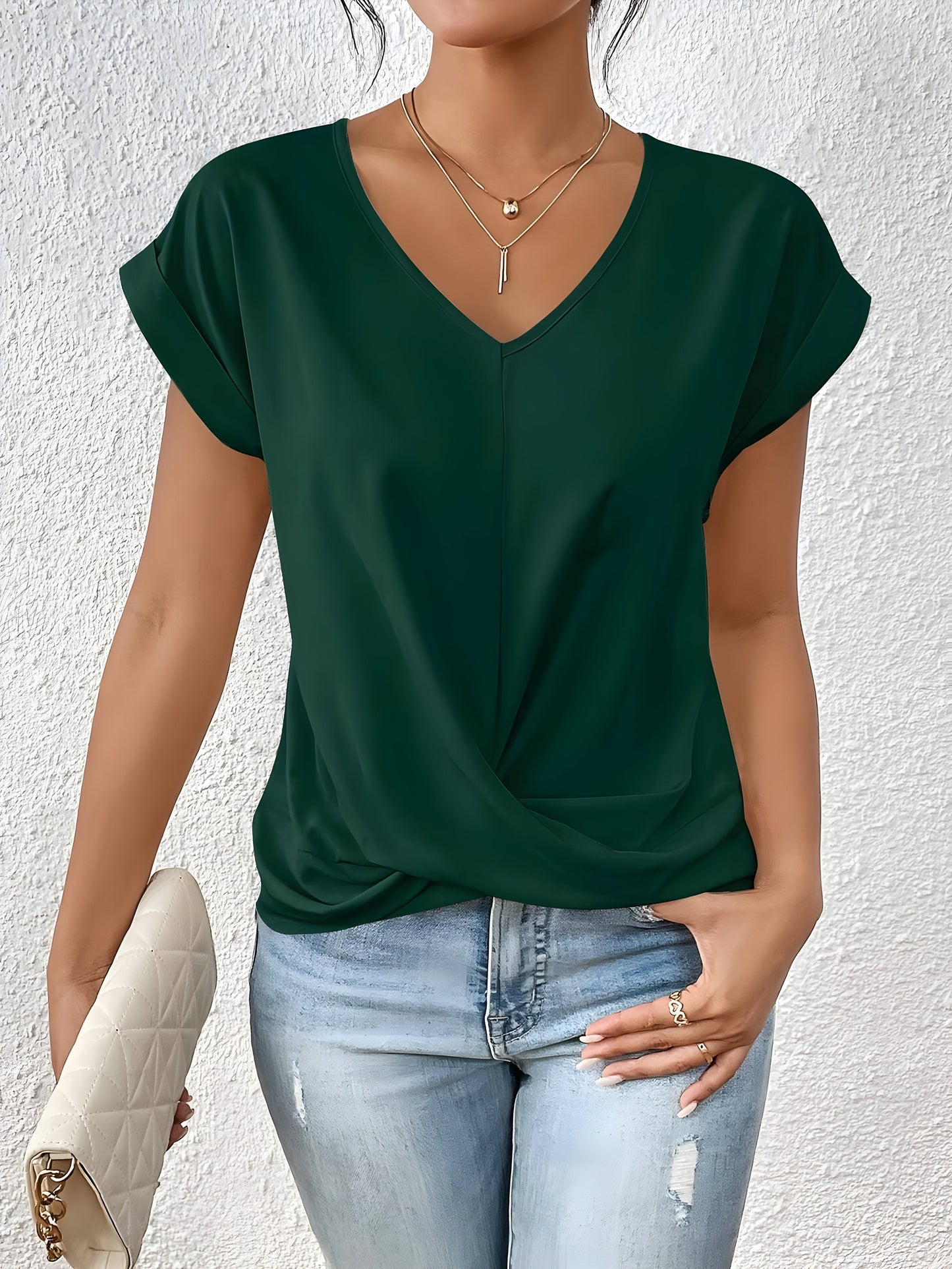 blouse élégante en tissu respirant avec décolleté en V pour toute l'année