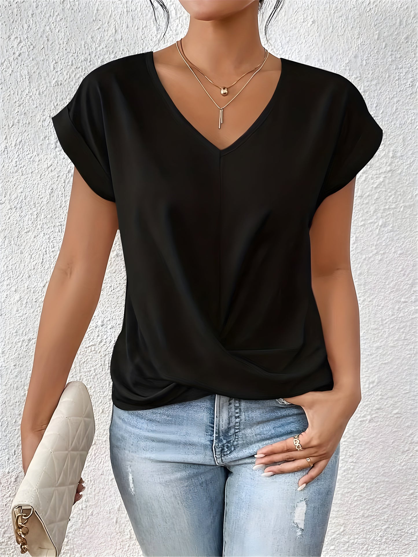 blouse élégante en tissu respirant avec décolleté en V pour toute l'année
