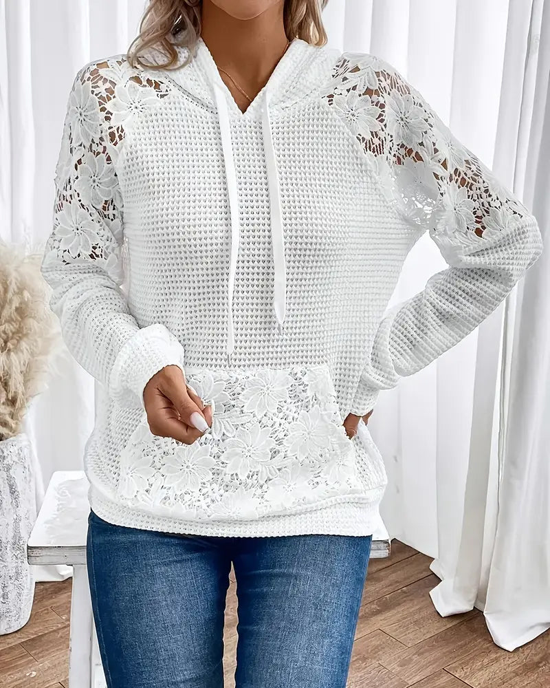 Hoodie en dentelle doux, décolleté en V pour un confort élégant