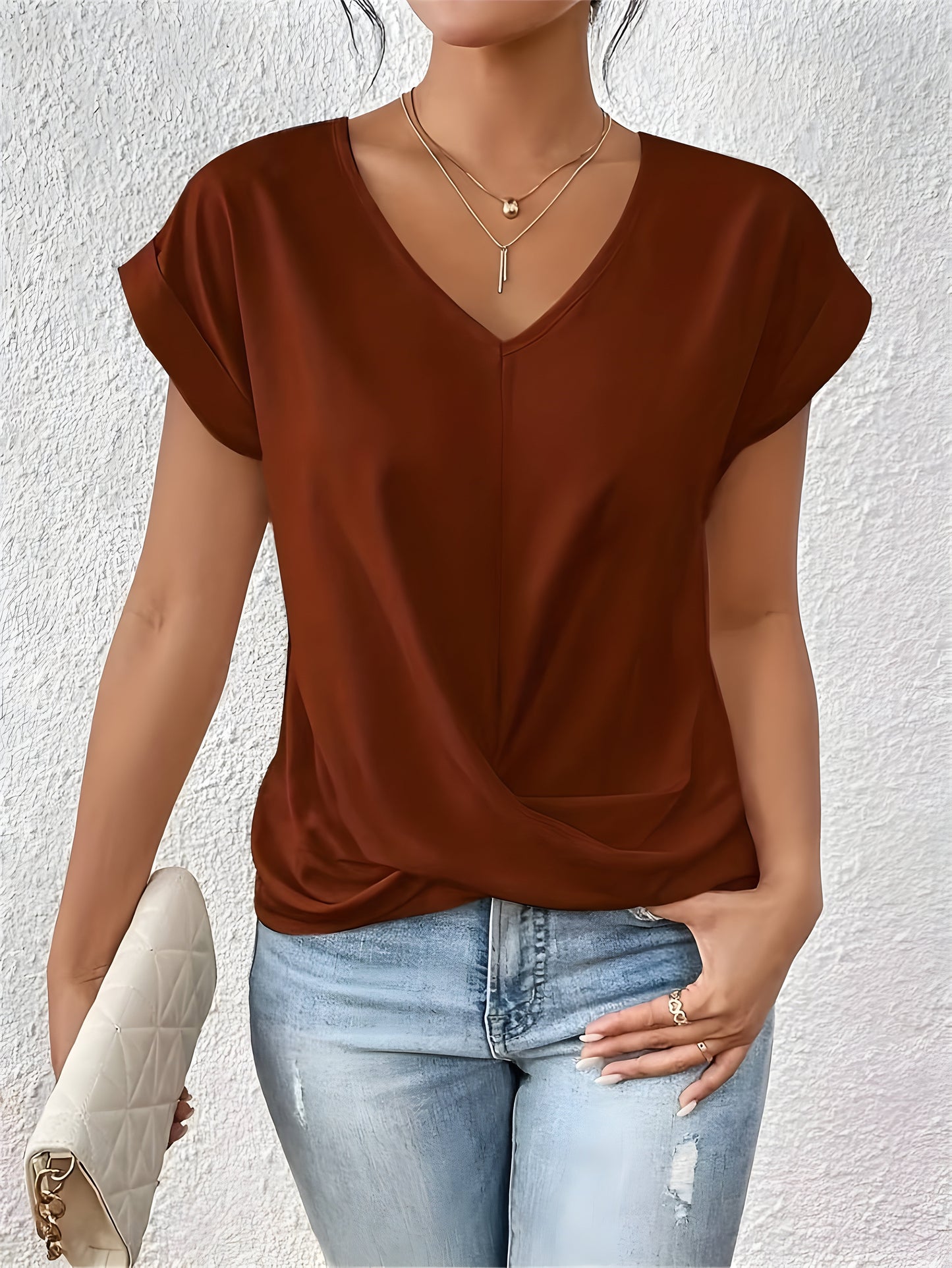 blouse élégante en tissu respirant avec décolleté en V pour toute l'année