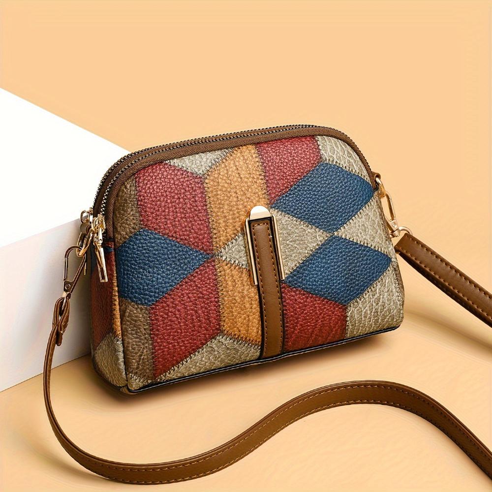 mini sac à bandoulière en patchwork, élégant et confortable pour toutes saisons