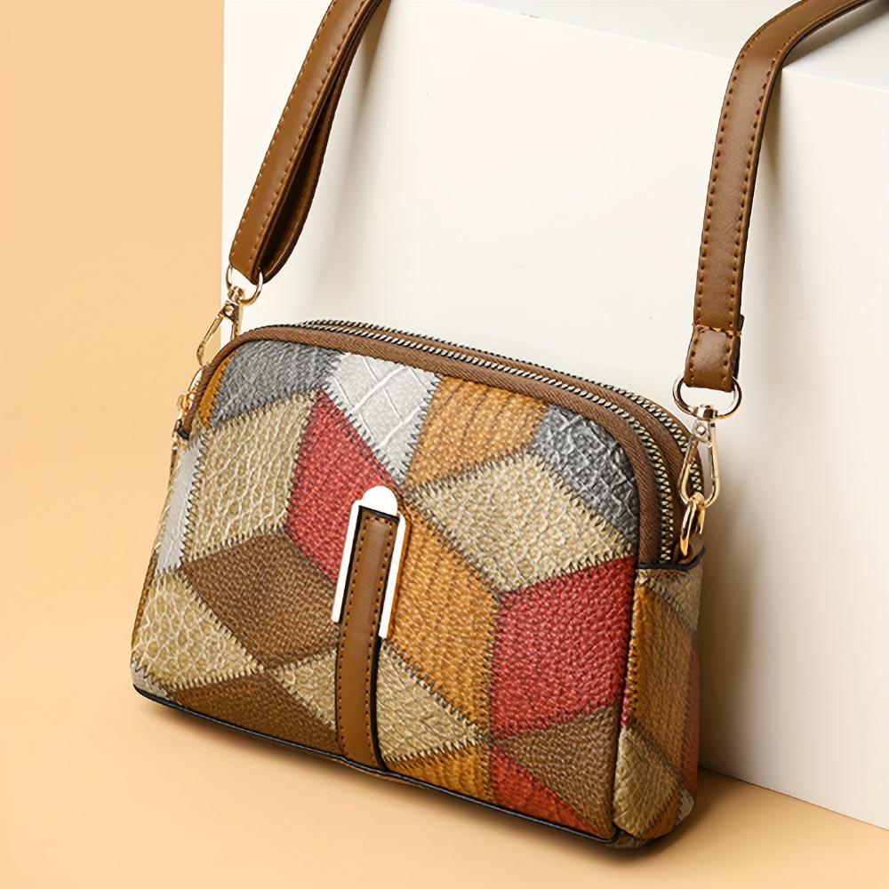mini sac à bandoulière en patchwork, élégant et confortable pour toutes saisons