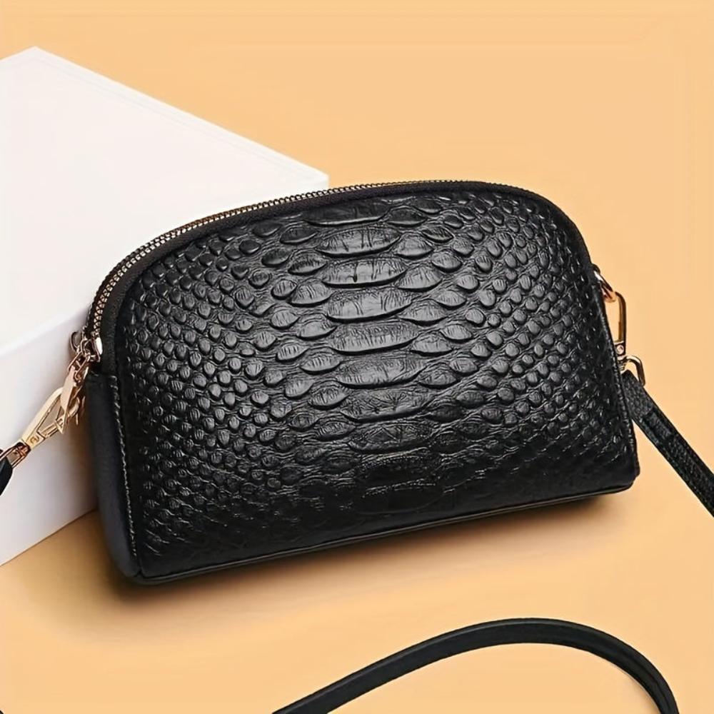 mini sac à bandoulière en simili cuir crocodile, élégant et confortable