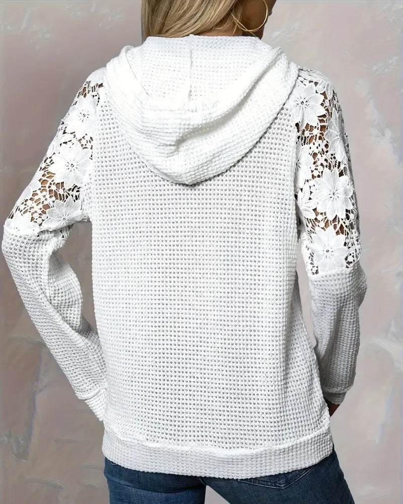 Hoodie en dentelle doux, décolleté en V pour un confort élégant
