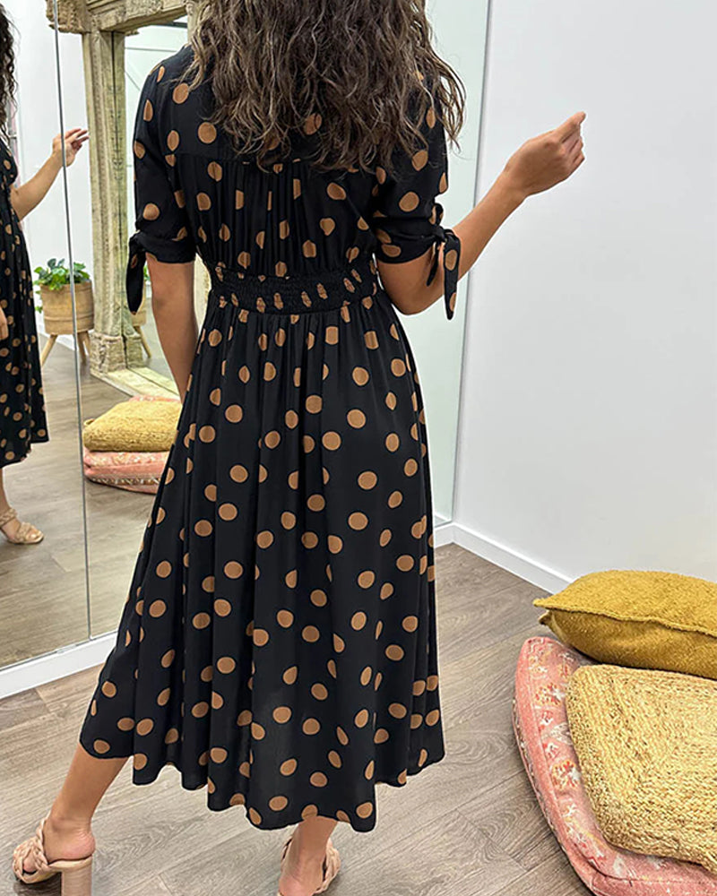 robe à pois en tissu doux, coupe évasée pour un confort élégant