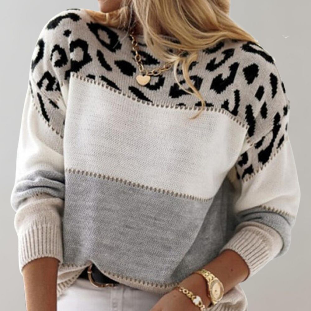 Pull décontracté en coton, motif léopard, confort d'automne
