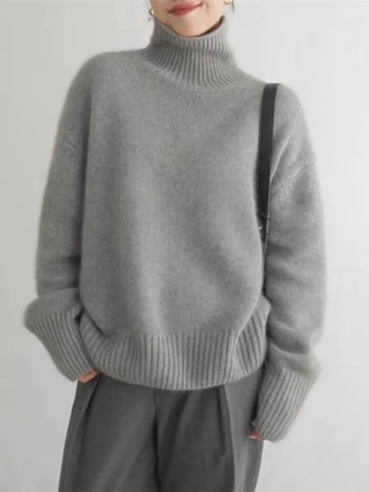 Pull en cachemire col montant, confort et élégance pour l'automne