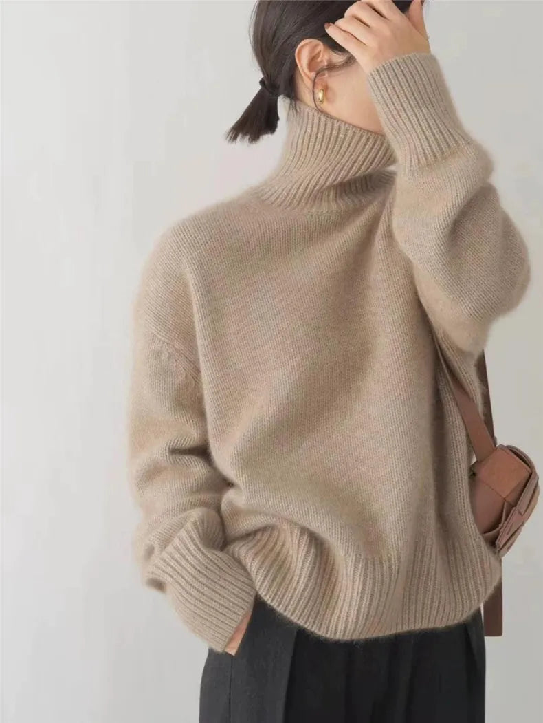 Pull en cachemire col montant, confort et élégance pour l'automne