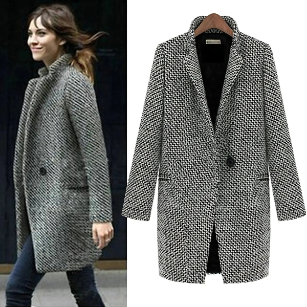 manteau long à rayures en laine, élégant et confortable pour l'hiver