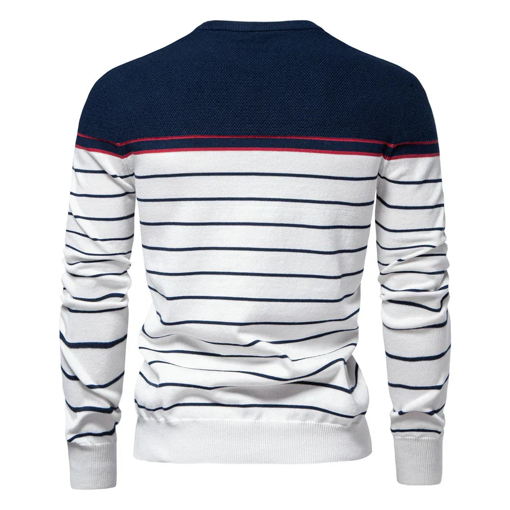 Pull pour homme à rayures en coton léger, idéal pour le printemps