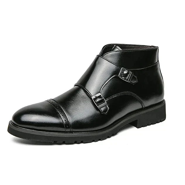 bottes en cuir synthétique à double boucle pour un confort élégant