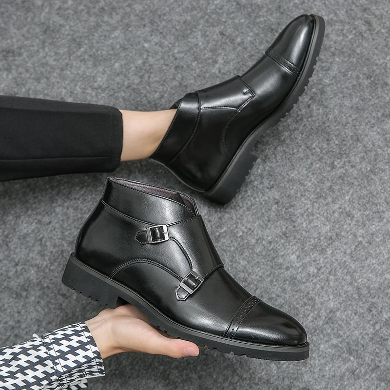 bottes en cuir synthétique à double boucle pour un confort élégant
