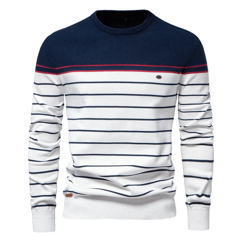 Pull pour homme à rayures en coton léger, idéal pour le printemps