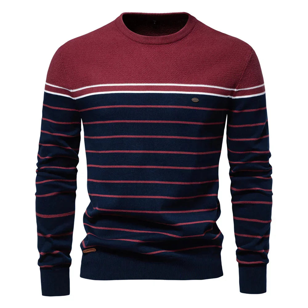 Pull pour homme à rayures en coton léger, idéal pour le printemps