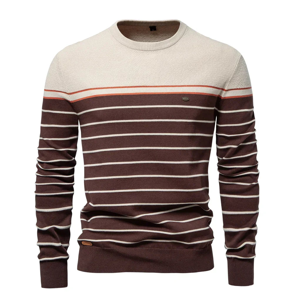 Pull pour homme à rayures en coton léger, idéal pour le printemps