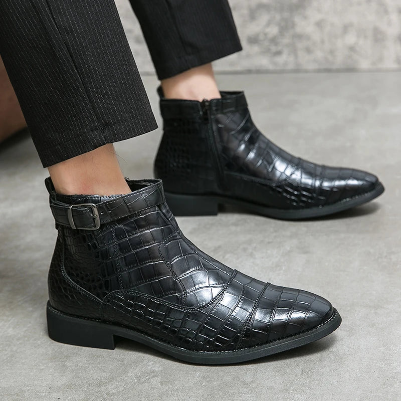 bottines en cuir synthétique confortables avec boucle pour l'automne
