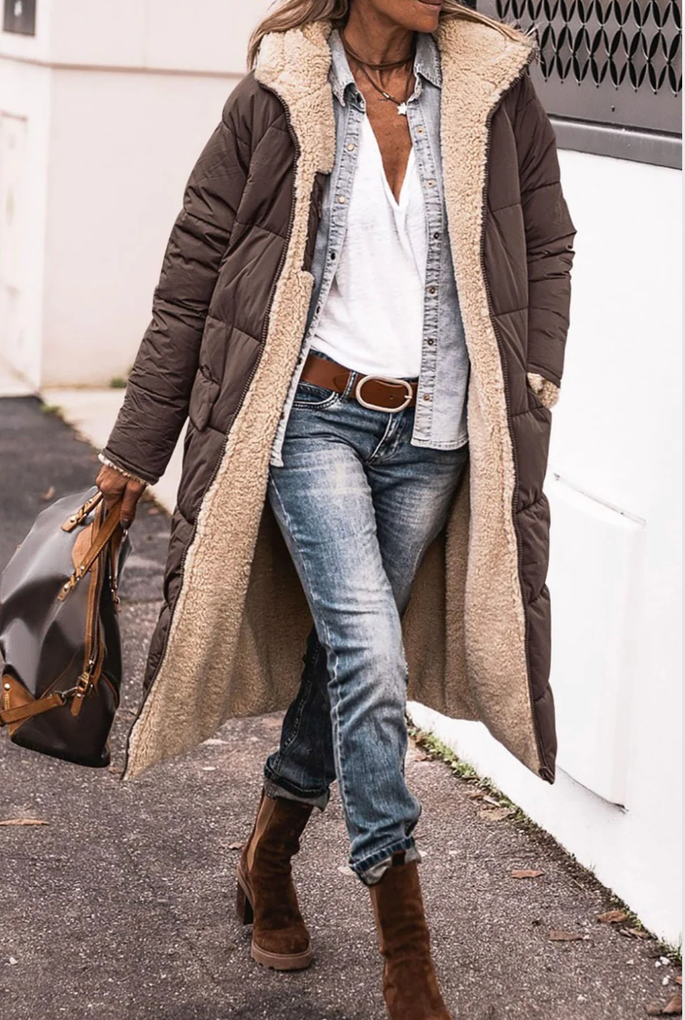 parka réversible chaude en sherpa pour un confort élégant cet hiver