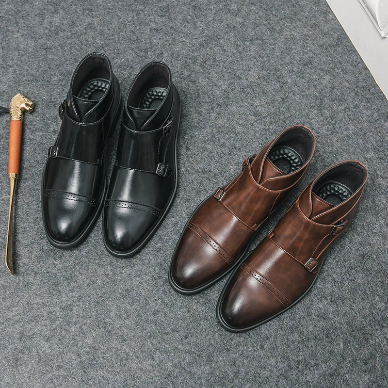 bottes en cuir synthétique à double boucle pour un confort élégant