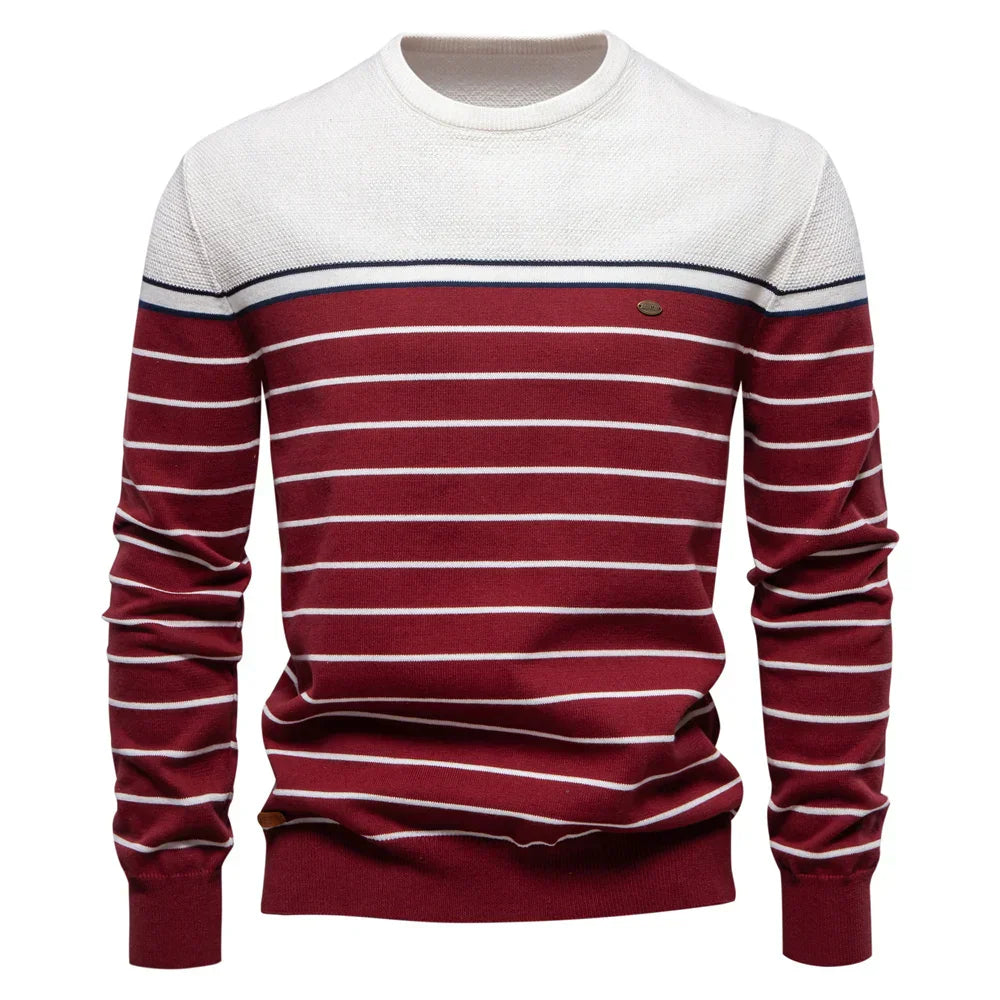 Pull pour homme à rayures en coton léger, idéal pour le printemps