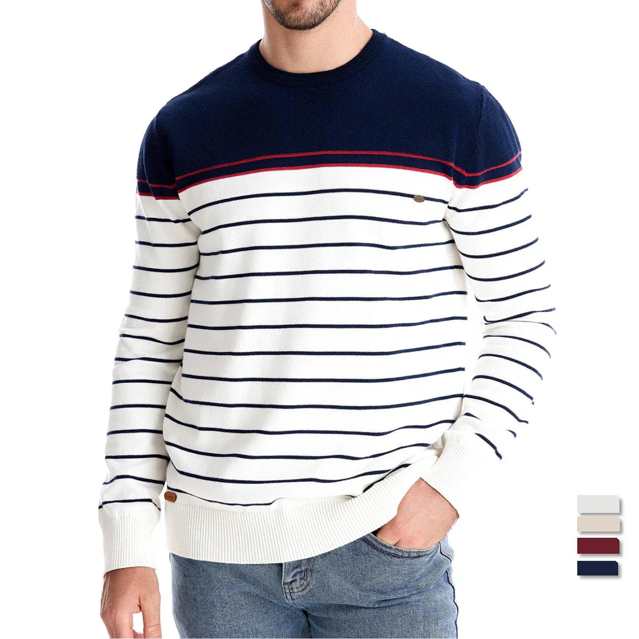 Pull pour homme à rayures en coton léger, idéal pour le printemps
