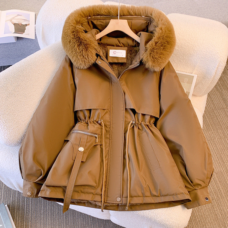 manteau d'hiver élégant en laine avec col en fourrure douce