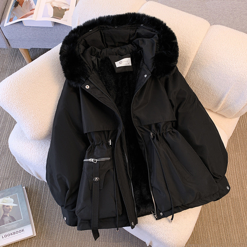 manteau d'hiver élégant en laine avec col en fourrure douce