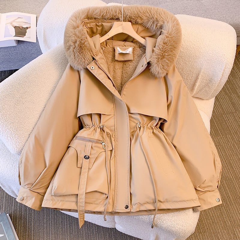 manteau d'hiver élégant en laine avec col en fourrure douce
