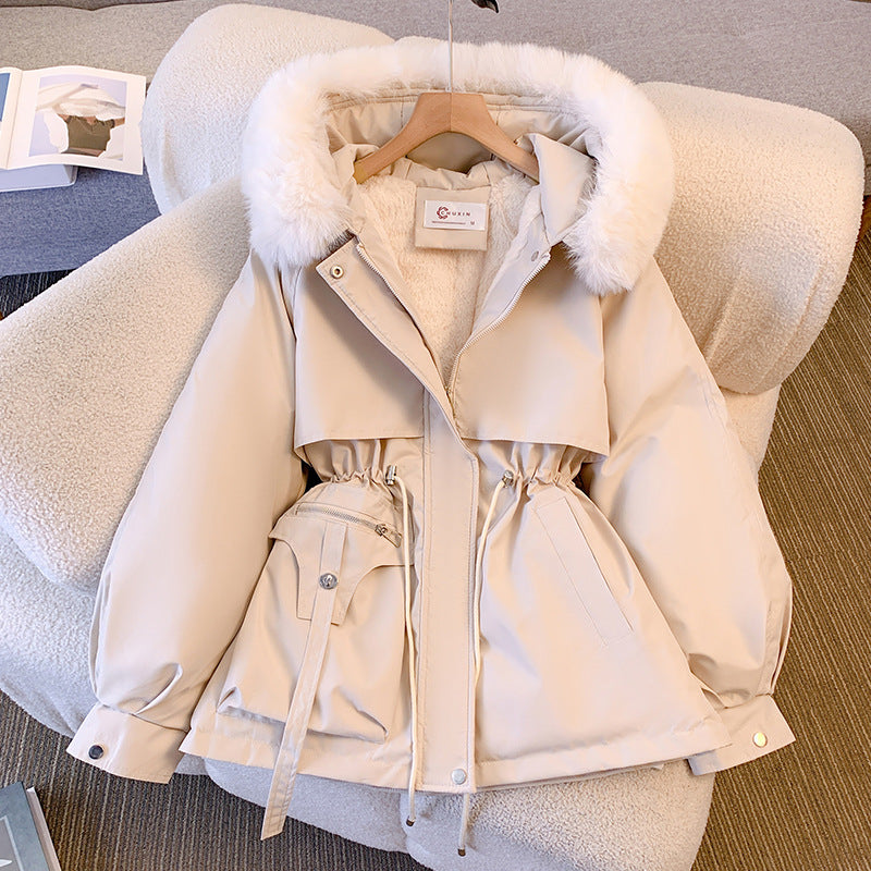 manteau d'hiver élégant en laine avec col en fourrure douce