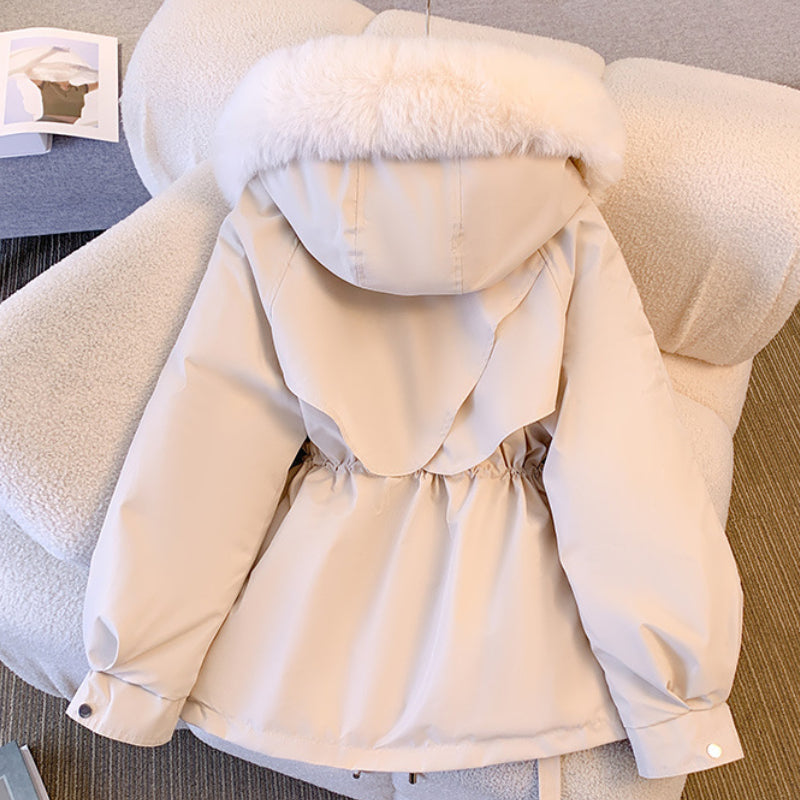 manteau d'hiver élégant en laine avec col en fourrure douce