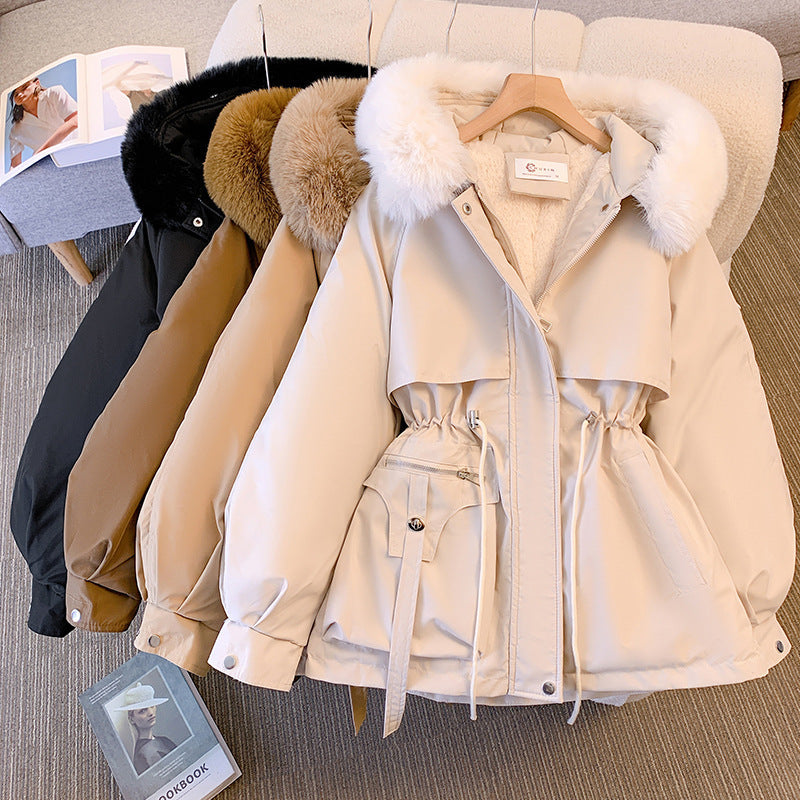 manteau d'hiver élégant en laine avec col en fourrure douce