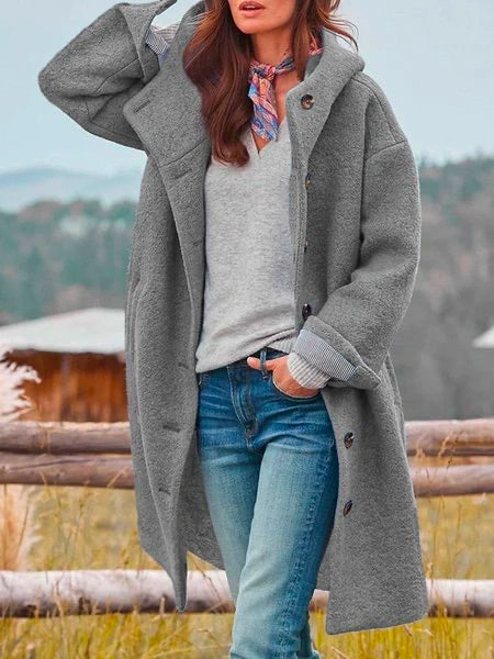 manteau avec capuche en laine, coupe élégante pour un confort chaleureux
