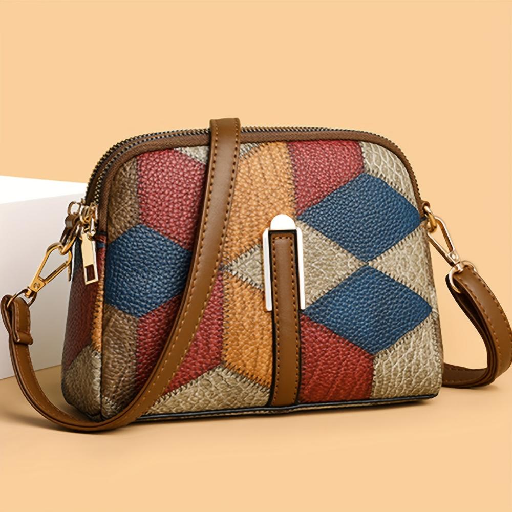 mini sac à bandoulière en patchwork, élégant et confortable pour toutes saisons