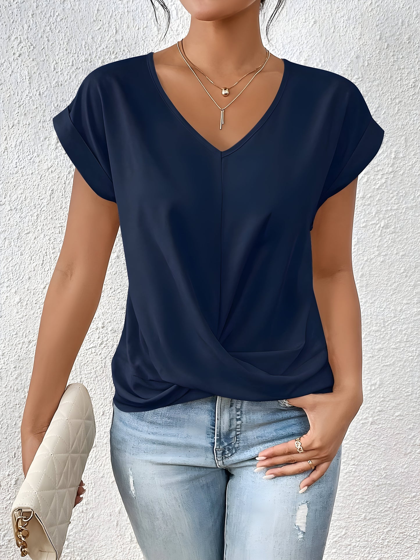 blouse élégante en tissu respirant avec décolleté en V pour toute l'année