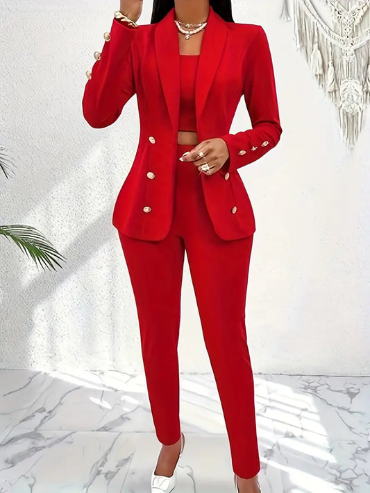 Rouge Élégance – Ensemble tailleur chic et confortable