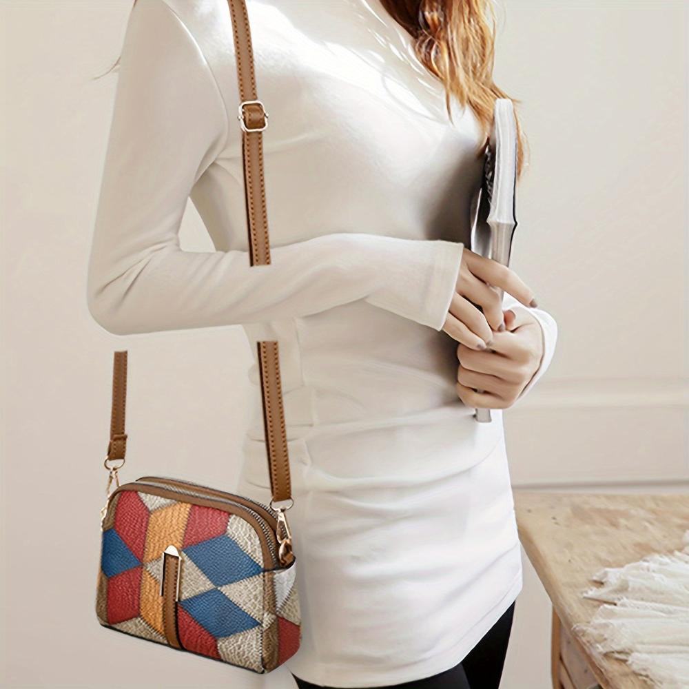 mini sac à bandoulière en patchwork, élégant et confortable pour toutes saisons