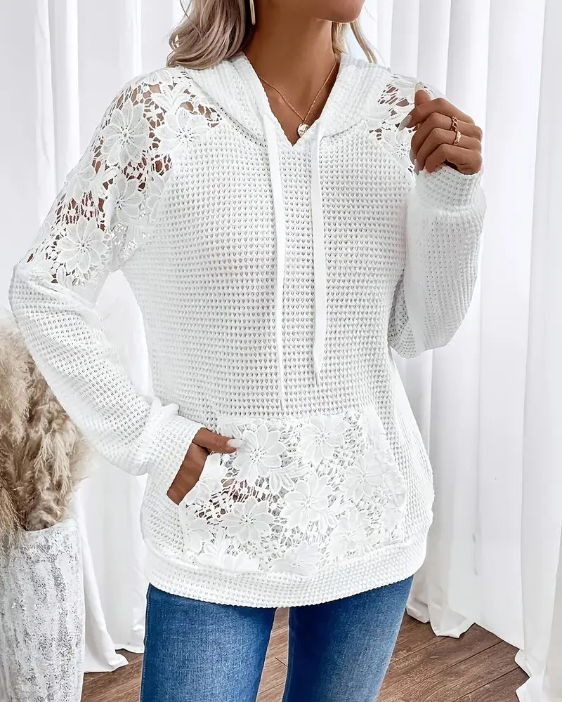 Hoodie en dentelle doux, décolleté en V pour un confort élégant