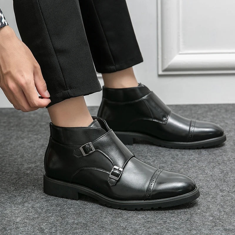 bottes en cuir synthétique à double boucle pour un confort élégant