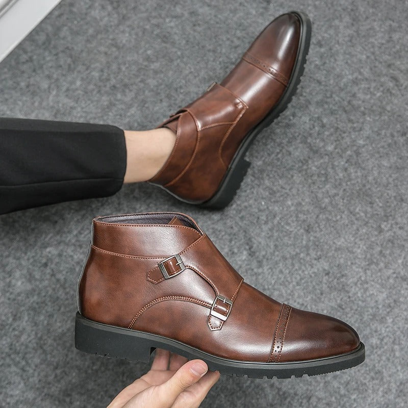 bottes en cuir synthétique à double boucle pour un confort élégant