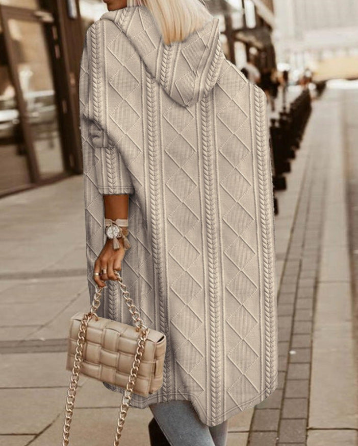 cardigan long à capuche en laine pour un confort élégant en automne