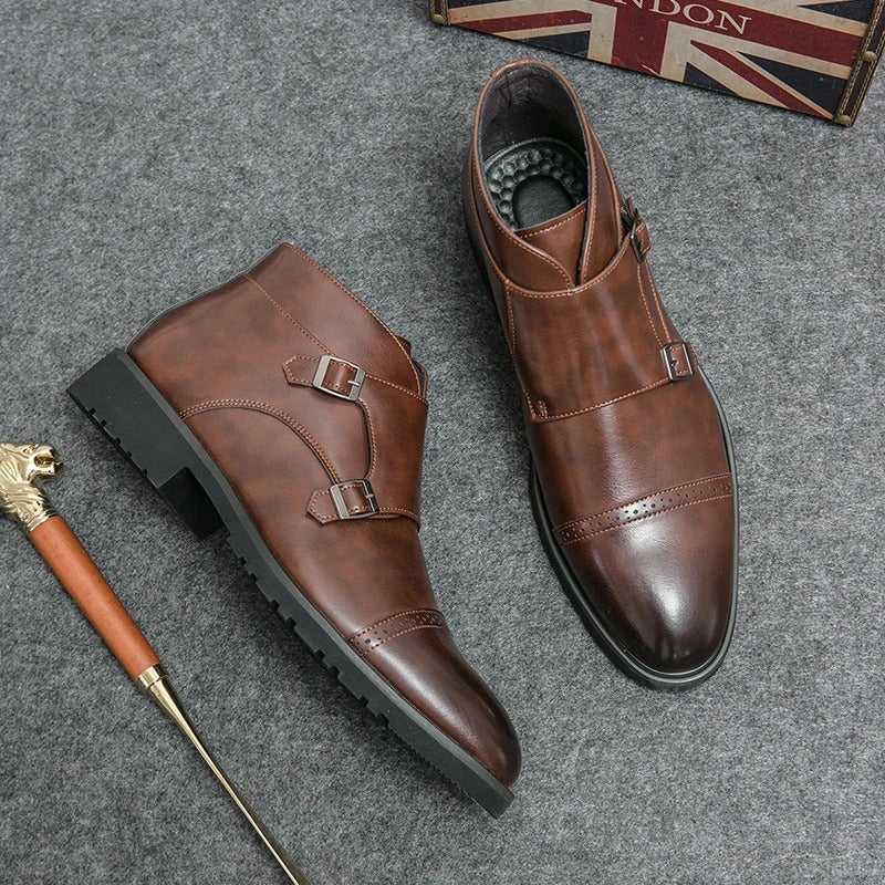 bottes en cuir synthétique à double boucle pour un confort élégant