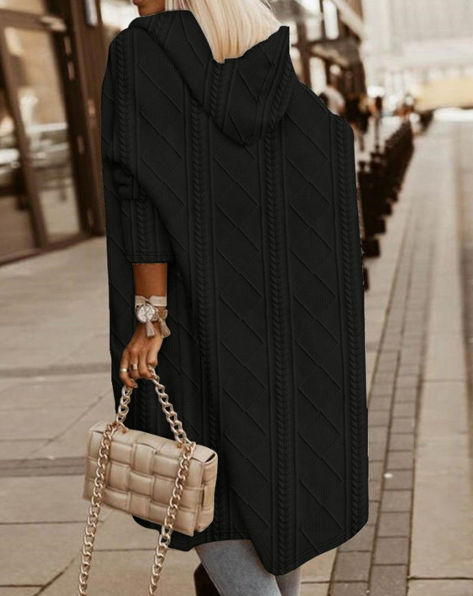 cardigan long à capuche en laine pour un confort élégant en automne
