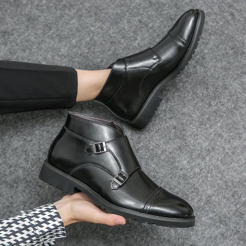 bottes en cuir synthétique à double boucle pour un confort élégant
